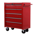 EASYCOMFORT Tool Trolley with 5 Drawers, Lock, 2 Keys and Handlebar Removable Wall 2 Wheels with Brake in EVA Steel Sheet Red 67.5x33x77cm