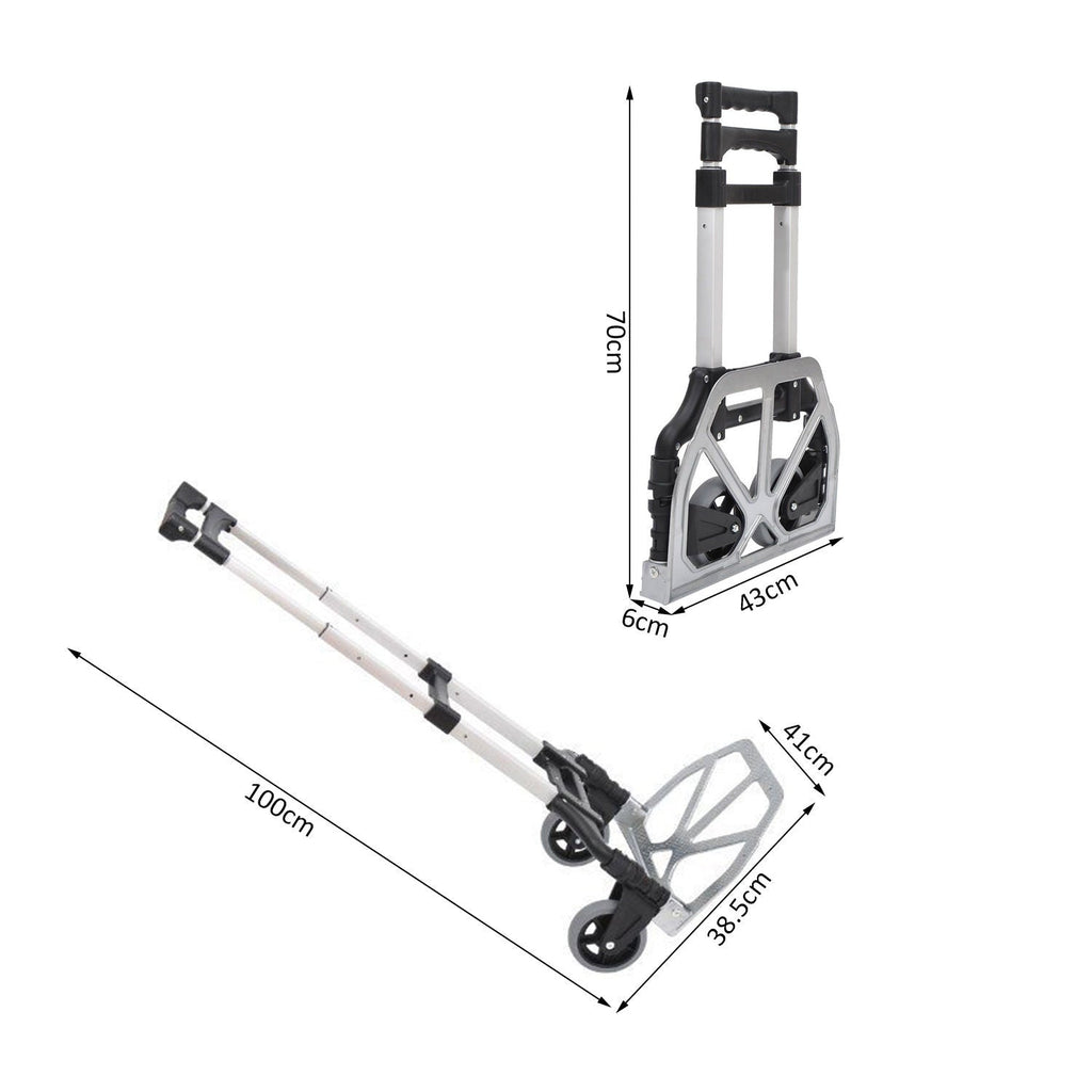 Easycomfort Carrello Portapacchi Pieghevole max 70kg with Maniglie Telescopiche e Altezza Regolabile, 41x38.7x100 cm, Argento