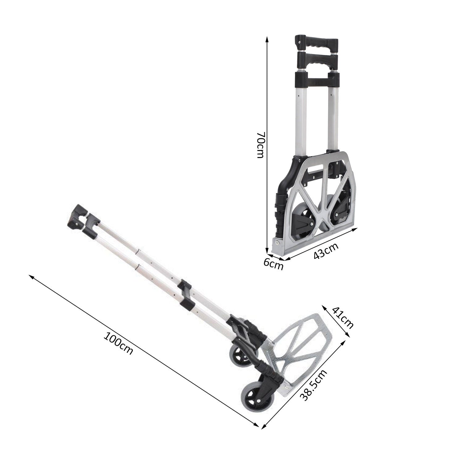 Easycomfort Carrello Portapacchi Pieghevole max 70kg with Maniglie Telescopiche e Altezza Regolabile, 41x38.7x100 cm, Argento