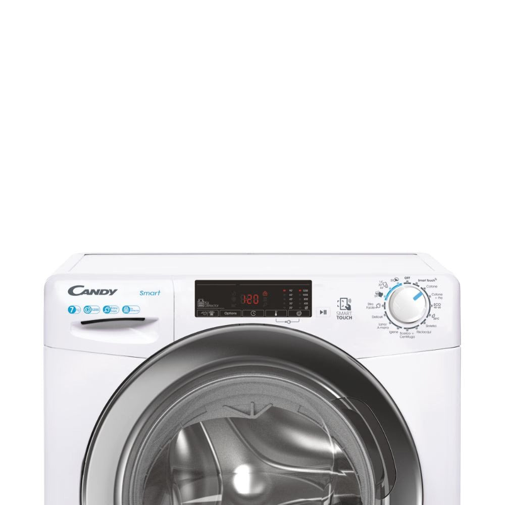 Lavatrice A Carica Frontale Candy CSS4127TWR3/1-11 Slim 7 Kg Classe C 1200 Giri (A85xL60xP40) Tecnologia NFC Contenuti extra sull'App Bianco