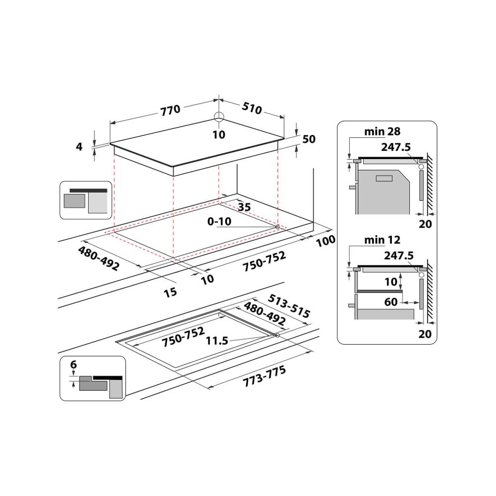 Piano A Induzione Hotpoint HB 0577B NE 4 Fuochi (L77xP51) Vetroceramica black