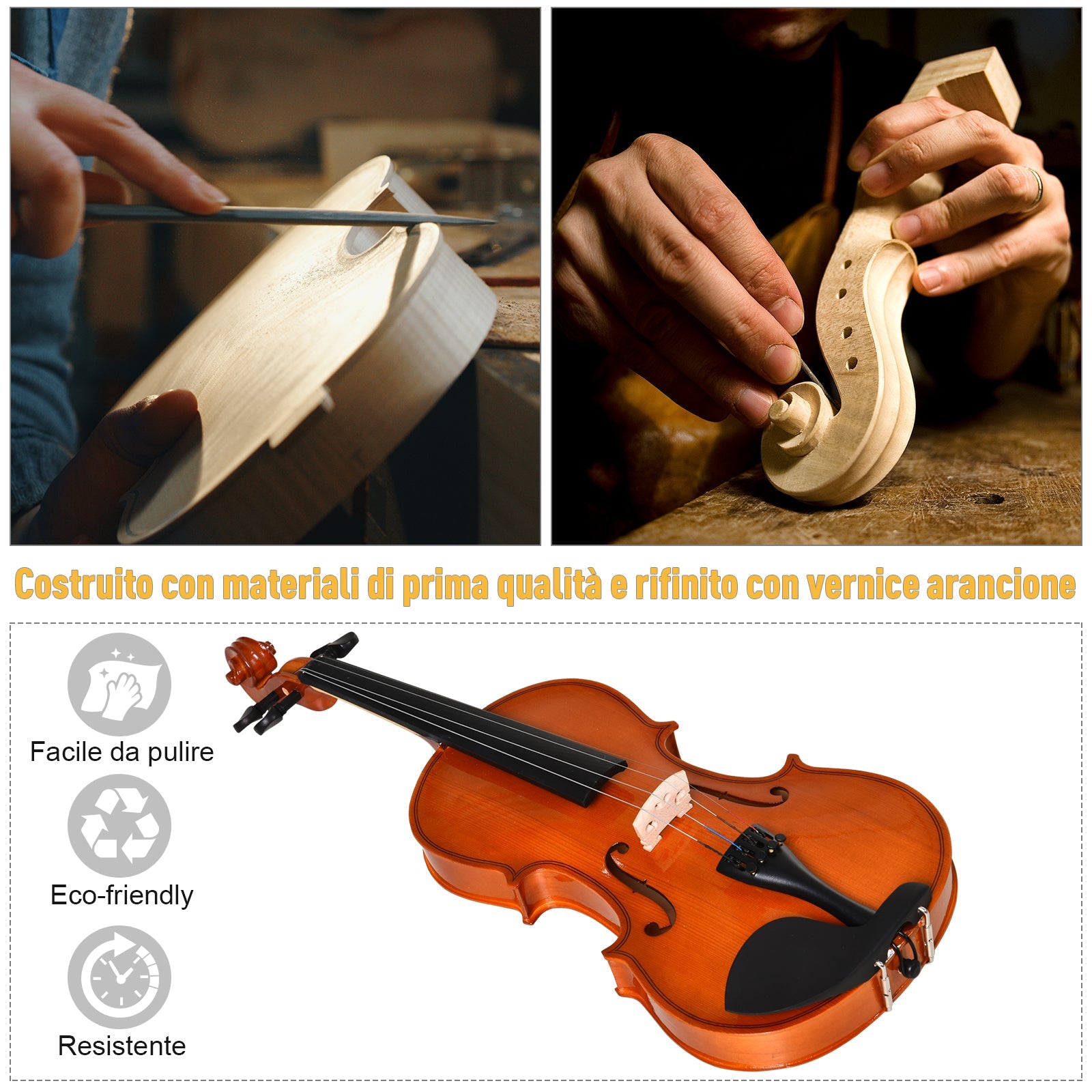 Easycomfort Violino 4/4 per Adulti with Accessori Inclusi (Custodia, Archetto, Corde, Ponticello, Accordatore) 58.5 x 21.5 x 7cm