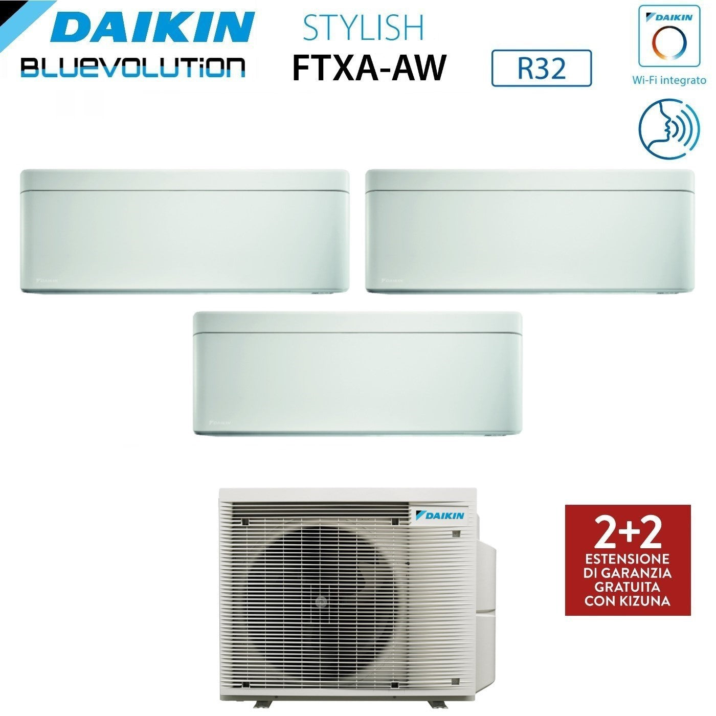 Daikin Bluevolution Trial Split Inverter Air Conditioner STYLISH WHITE 12+12+12 series with 3MXM68N R-32 Integrated Wi-Fi 12000+12000+12000 White Color - Italian Warranty