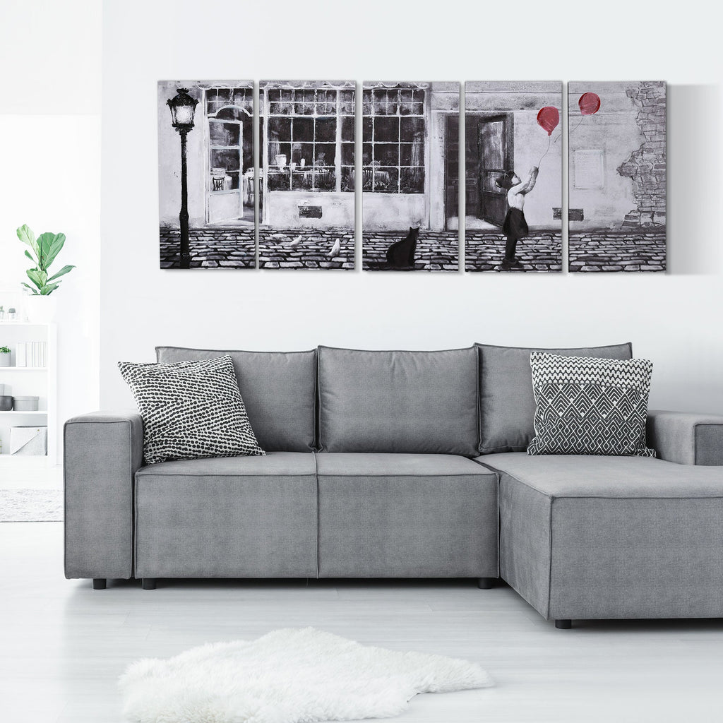 Easycomfort Stampa su Tela with Bambina, 80x40cm, 5 Pezzi per Casa e Ufficio, Tela in Legno di Pino e Vernice ad Acqua, black white Rosso