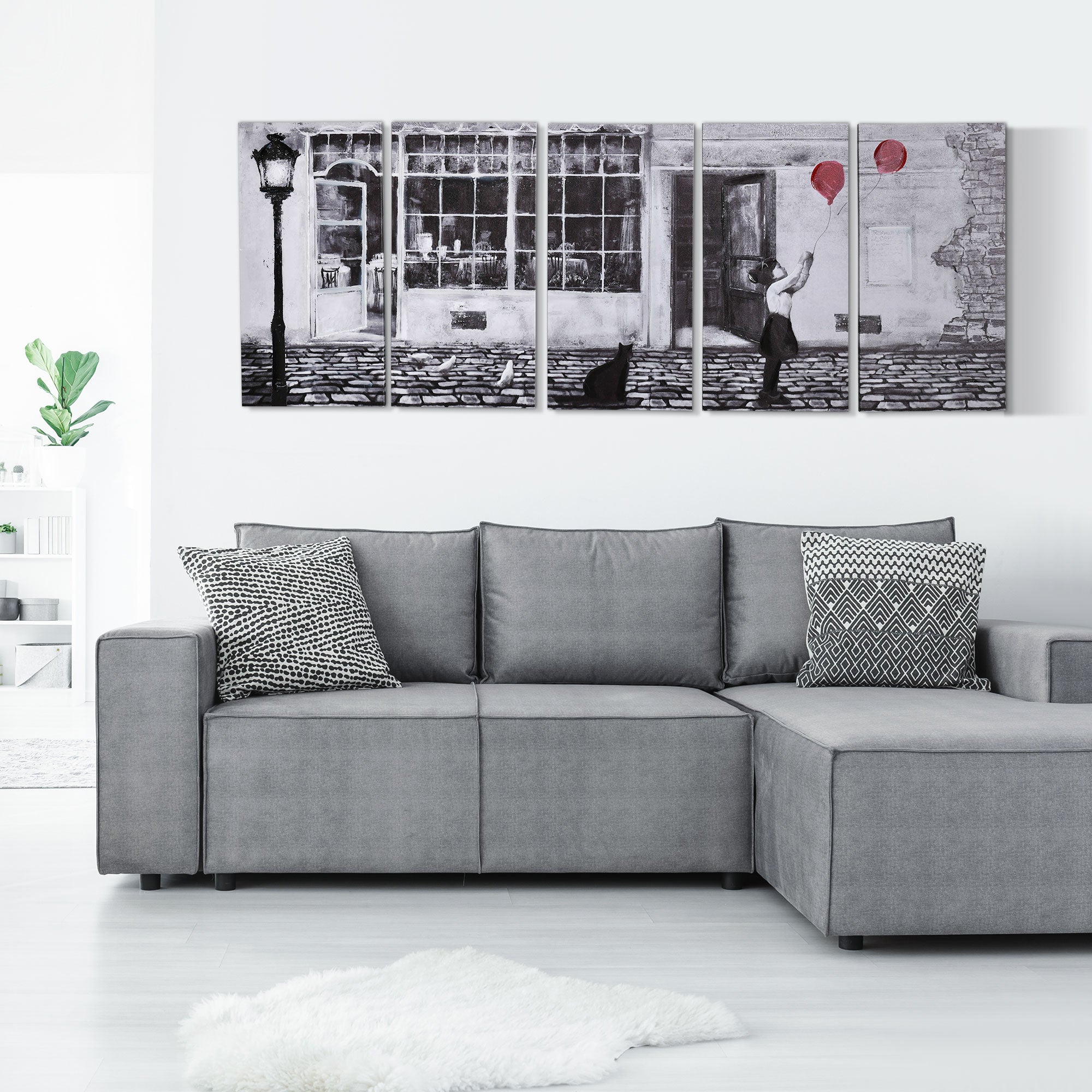 Easycomfort Stampa su Tela with Bambina, 80x40cm, 5 Pezzi per Casa e Ufficio, Tela in Legno di Pino e Vernice ad Acqua, black white Rosso