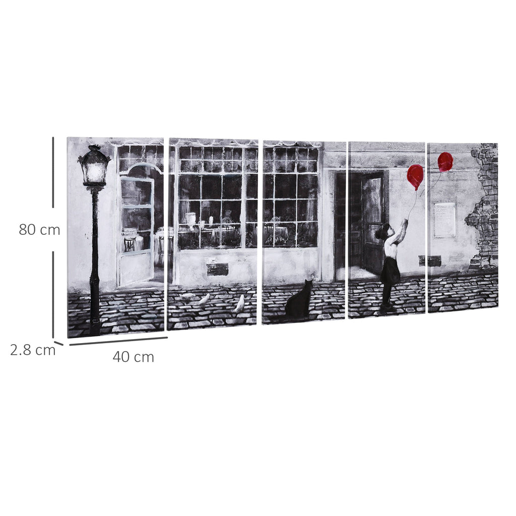 Easycomfort Stampa su Tela with Bambina, 80x40cm, 5 Pezzi per Casa e Ufficio, Tela in Legno di Pino e Vernice ad Acqua, black white Rosso