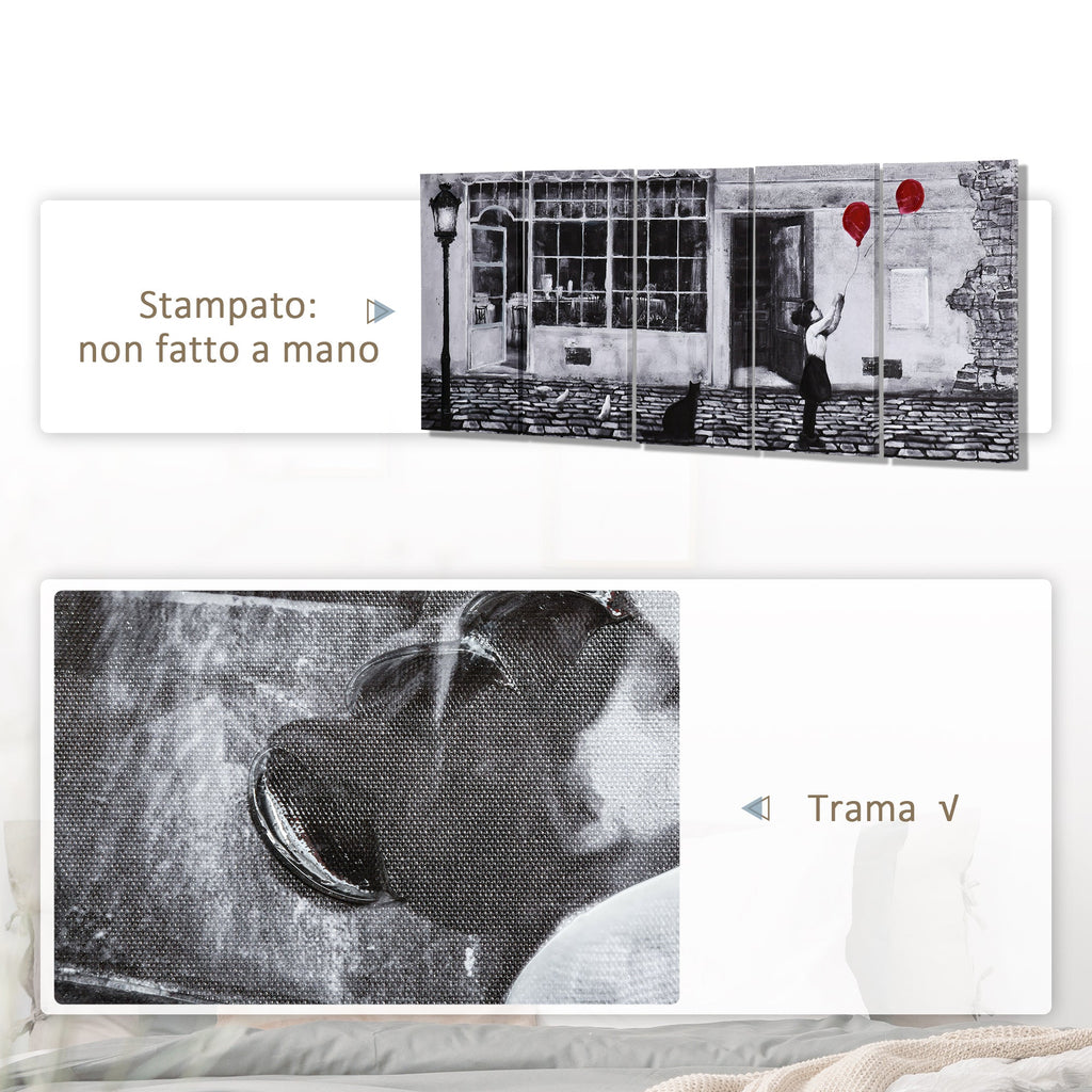 Easycomfort Stampa su Tela with Bambina, 80x40cm, 5 Pezzi per Casa e Ufficio, Tela in Legno di Pino e Vernice ad Acqua, black white Rosso