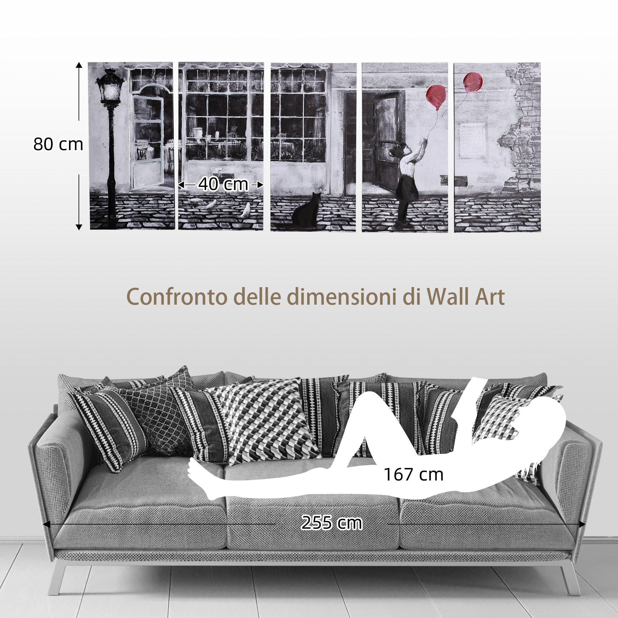 Easycomfort Stampa su Tela with Bambina, 80x40cm, 5 Pezzi per Casa e Ufficio, Tela in Legno di Pino e Vernice ad Acqua, black white Rosso