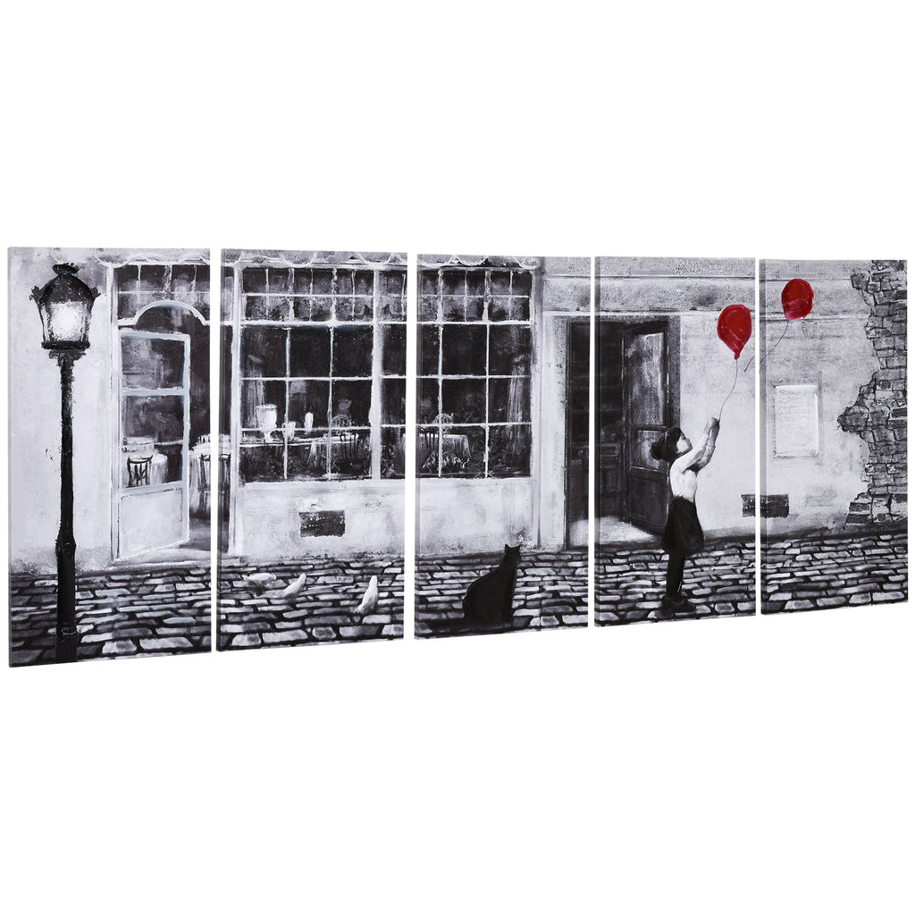 Easycomfort Stampa su Tela with Bambina, 80x40cm, 5 Pezzi per Casa e Ufficio, Tela in Legno di Pino e Vernice ad Acqua, black white Rosso