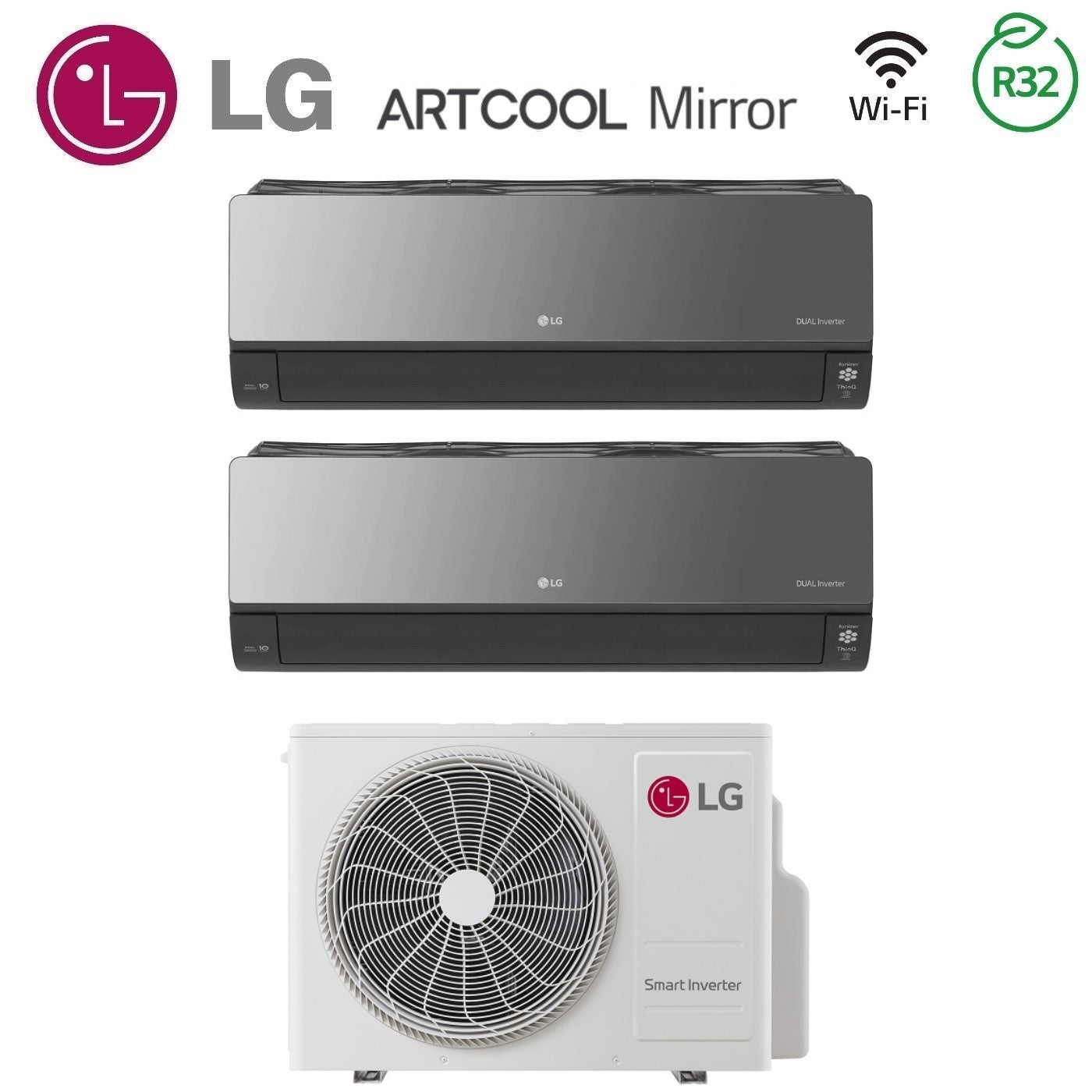 Air conditioner dual-split LG Inverter series ARTCOOL MIRROR 12+12 with MU2R17 R-32 built-in Wi-Fi 12000+12000
