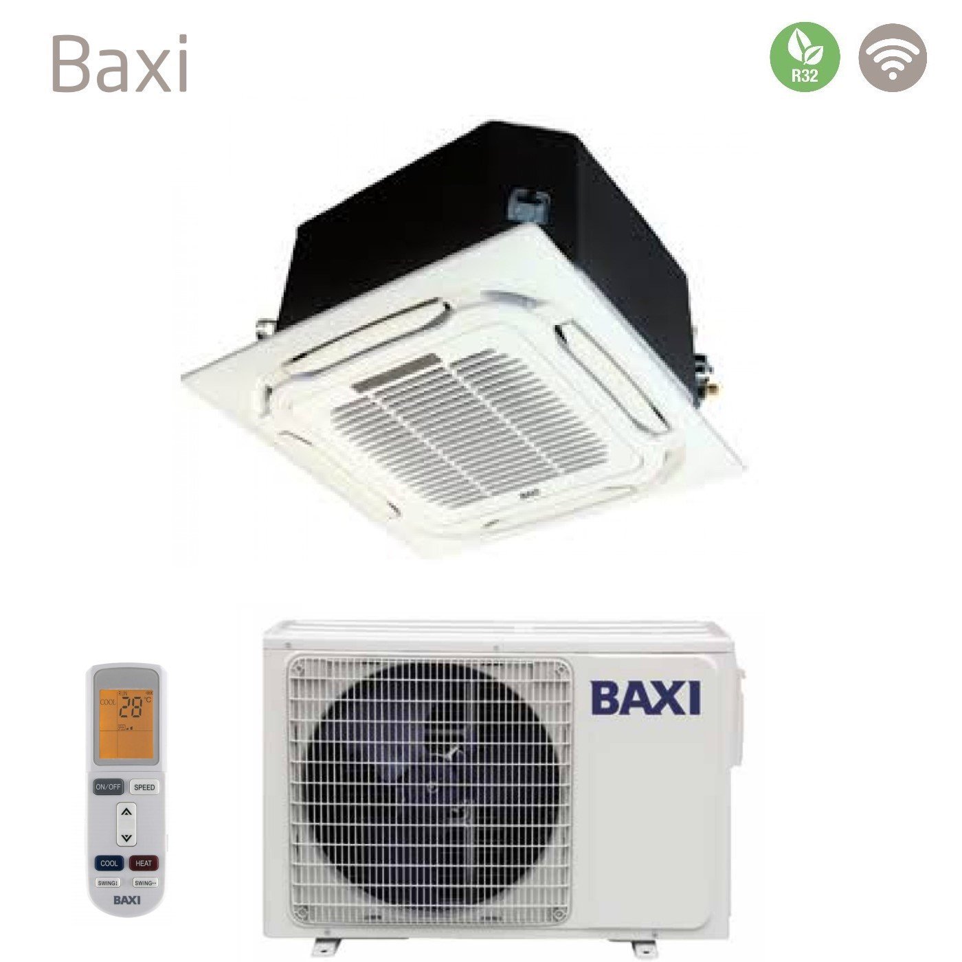 Baxi Inverter Cassette Air Conditioner 24000 Btu RZGBK70 R-32 Wi-Fi Optional with Remote Control and Panel Included - New