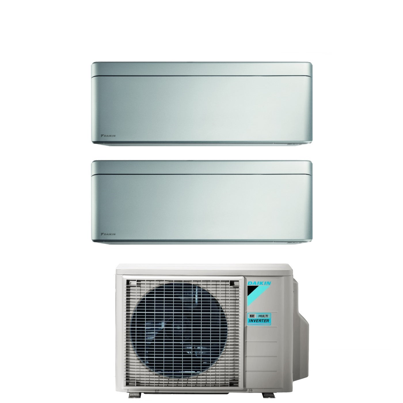 Daikin Bluevolution Dual Split Inverter Air Conditioner STYLISH TOTAL SILVER 12+15 series with 2MXM68N R-32 Integrated Wi-Fi 12000+15000 Gray Color - Italian Warranty