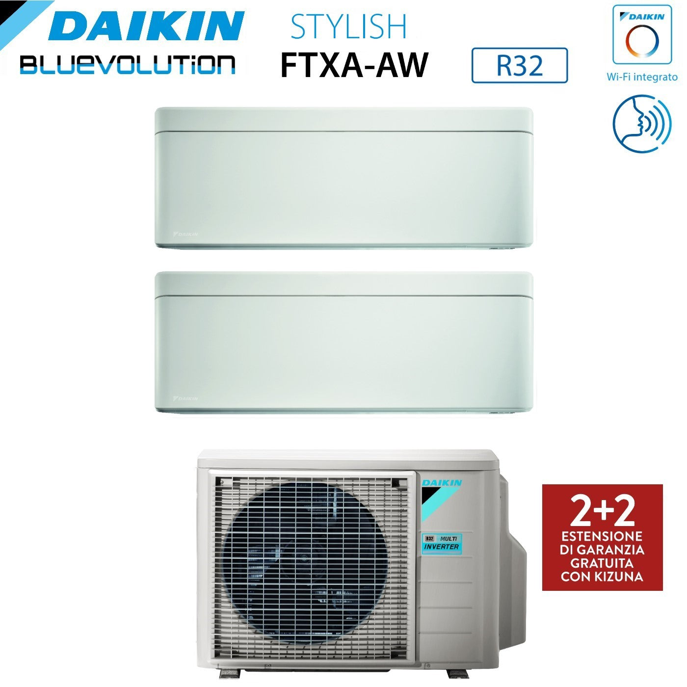 Daikin Bluevolution Dual Split Inverter Air Conditioner STYLISH WHITE 9+12 series with 3MXM52N R-32 Integrated Wi-Fi 9000+12000 White Color - Italian Warranty