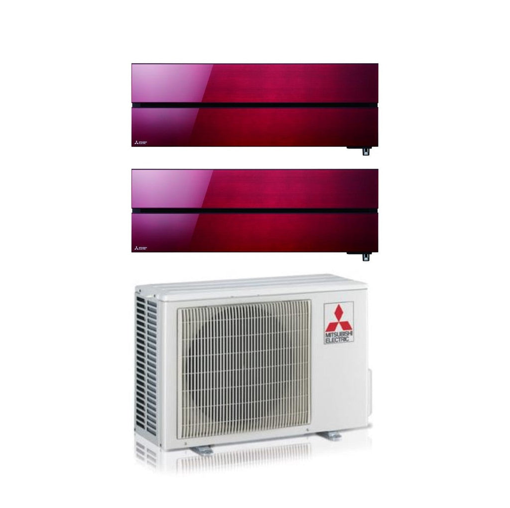 Mitsubishi Electric Dual Split Inverter Air Conditioner Kirigamine Style MSZ-LN 9+18 series with MXZ-2F53VF Ruby Red R-32 Integrated Wi-Fi Red Color 9000+18000