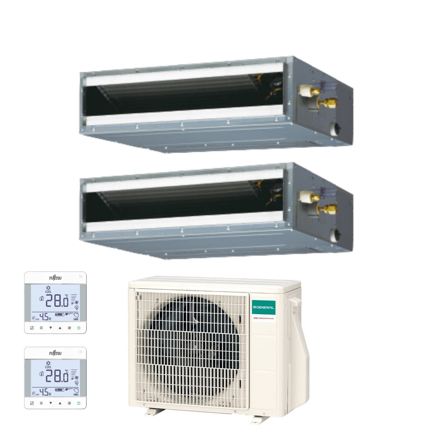 Air conditioner dual-split General Fujitsu Inverter Canalizzato Canalizzabile series KL 9+9 with AOHG18KBTA2 R-32 optional Wi-Fi 9000+9000 Comandi UTY-RCRGZ1 Inclusi