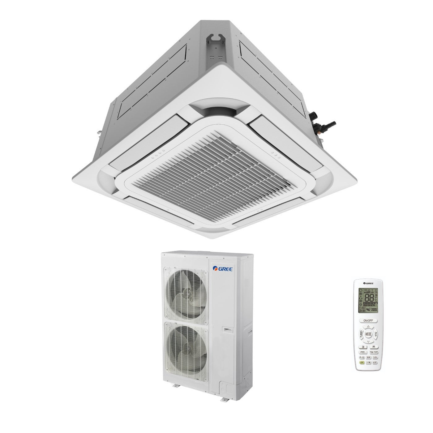 Gree 8-way cassette air conditioner 60000 Btu GUD160T/AT R-32 Optional three-phase Wi-Fi with remote control and panel included - New