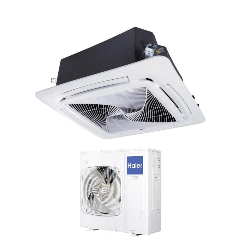 Haier Air Conditioner Cassette 90x90 Round Flow 48000 Btu ABH140K1ERG Three-Phase R-32 Wi-Fi Optional with No Sensor Panel Included Haier YR-E16B wired control