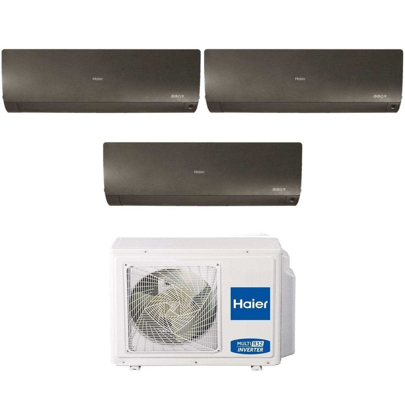 Haier Trial Split Inverter Air Conditioner FLEXIS PLUS BLACK series 7+7+12 with 3U55S2SR3FA R-32 Integrated Wi-Fi Black Color 7000+7000+12000