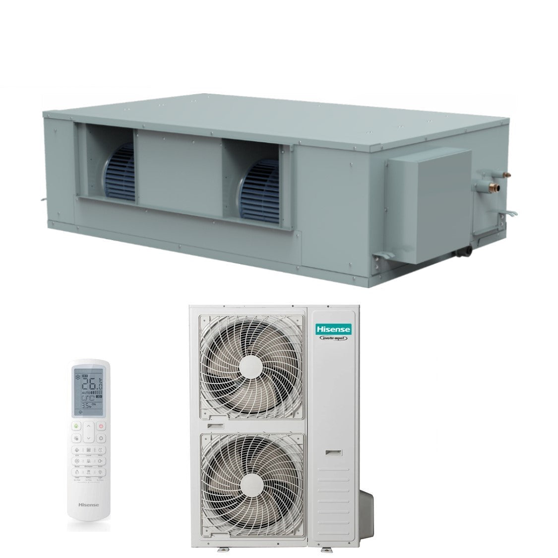 Hisense Ducted Inverter Air Conditioning 68000 Btu AUD200UX4RPH8 + AUW200U6RZ8 R-32 Wi-Fi Optional with Remote Control and Wired Control as standard