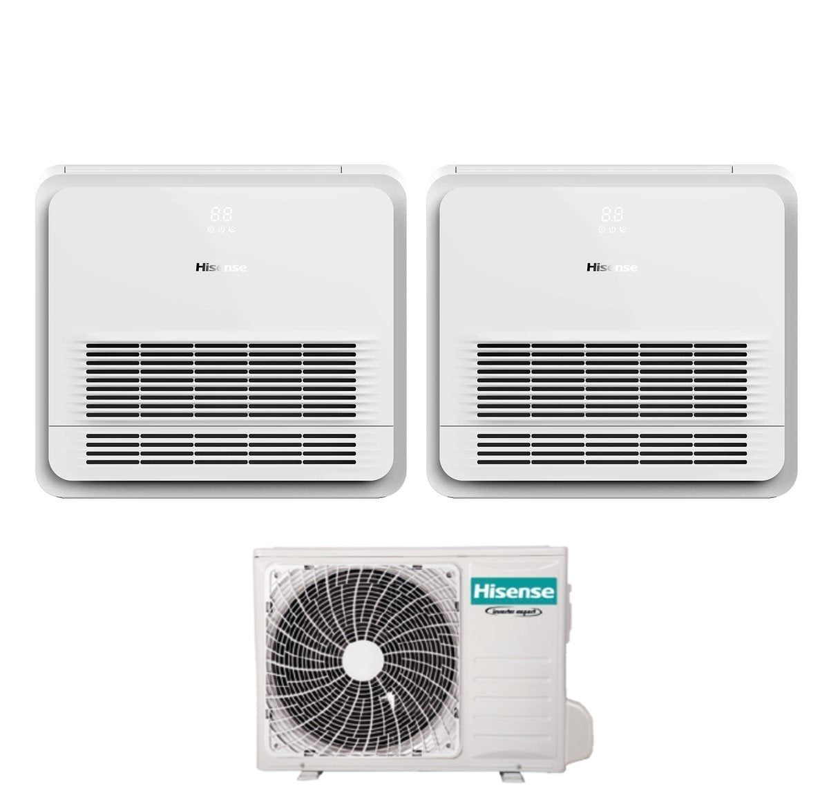 Hisense Dual Split Console 9+9 Air Conditioner with 2AMW52U4RXC R-32 Wi-Fi Optional Standard Remote Control Included 9000+9000