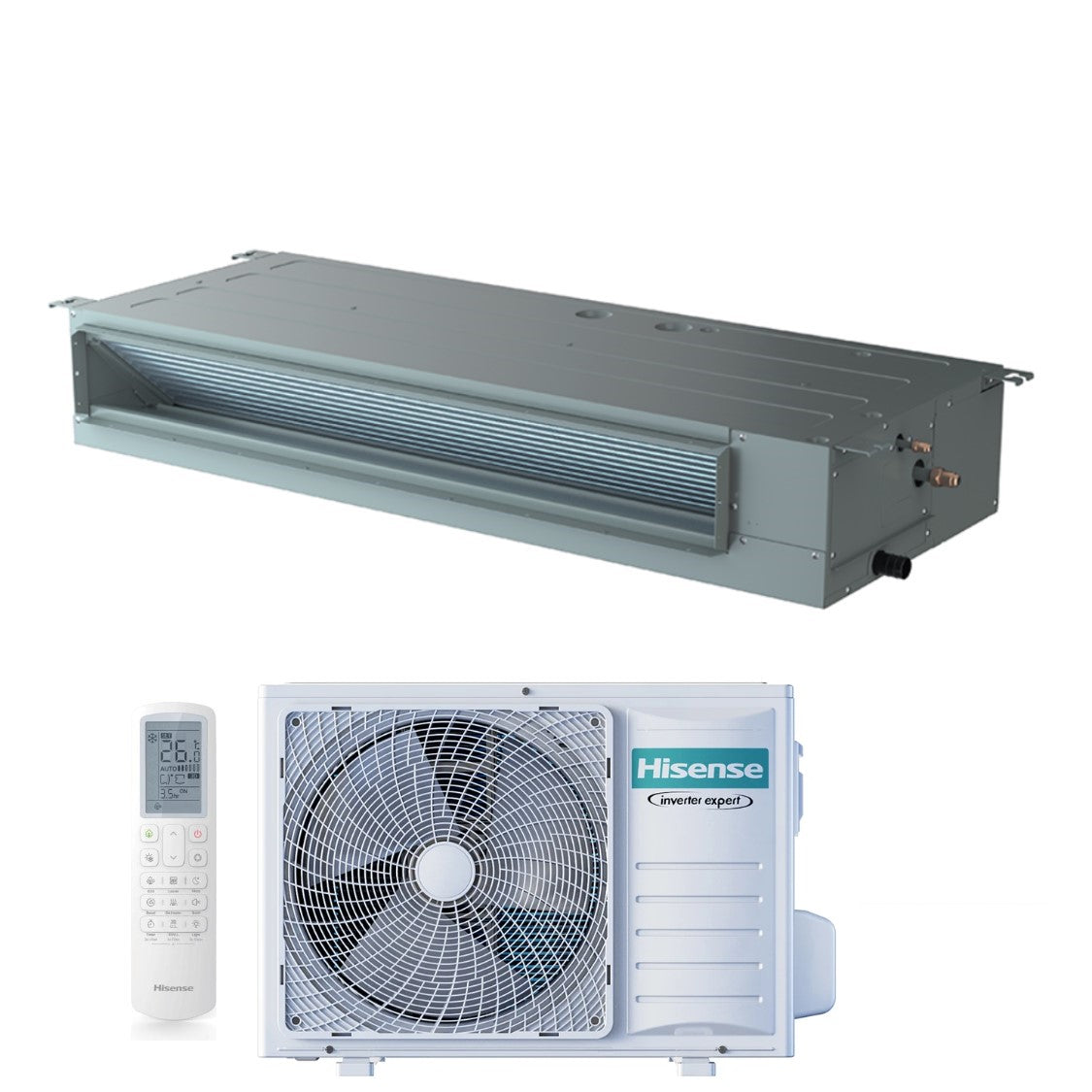 Hisense Ducted Inverter Air Conditioning TURBO series 9000 Btu ADT26UX4RBL8 + AUW26U4RS8 R-32 Optional Wi-Fi Class A++/A++ with Remote Control and Wired Control as standard