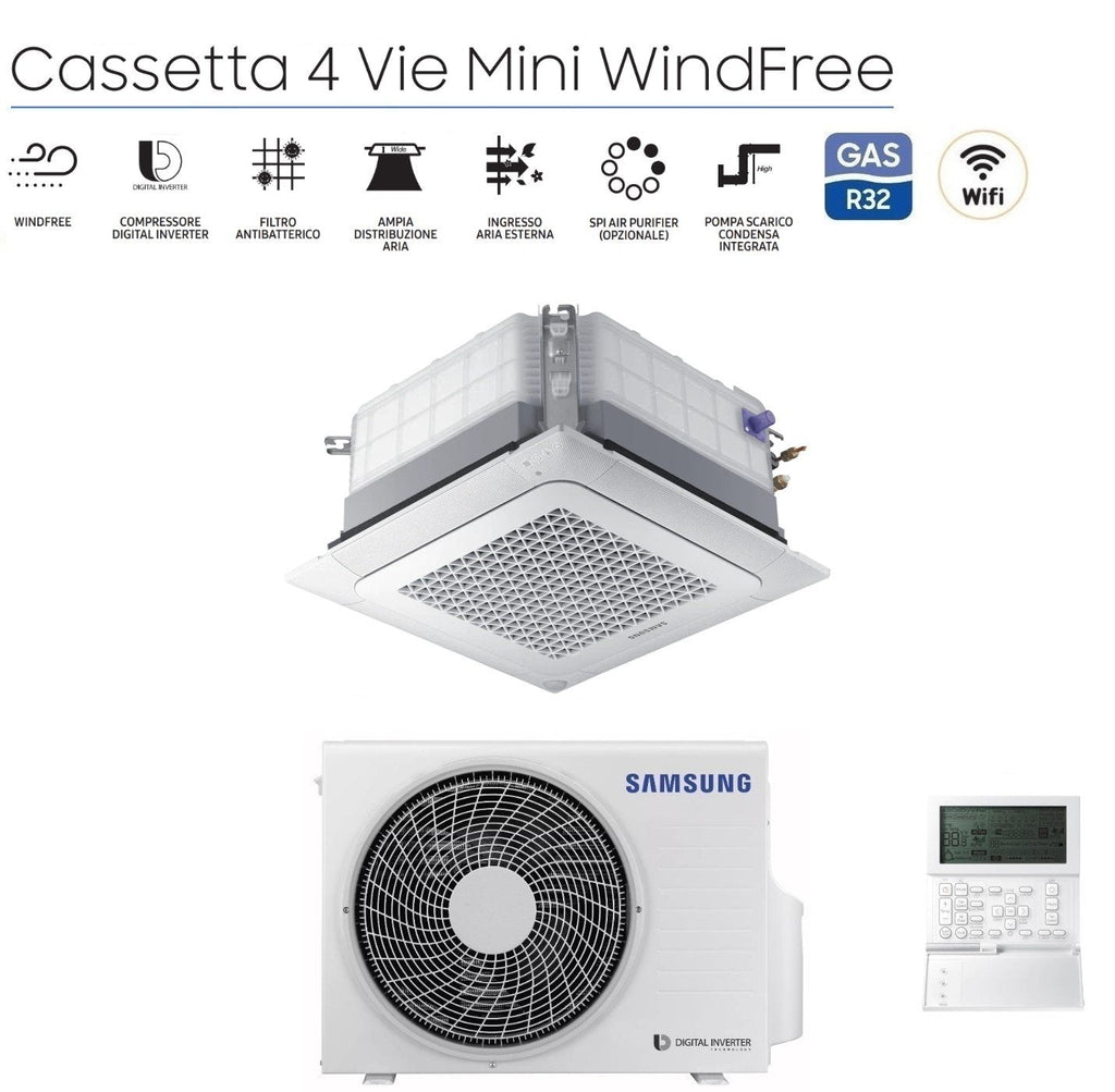 Samsung Inverter Air Conditioning Cassette 4 Way Mini Windfree 12000 btu R-32 AC035RNNDKG with panel and wired control - NEW