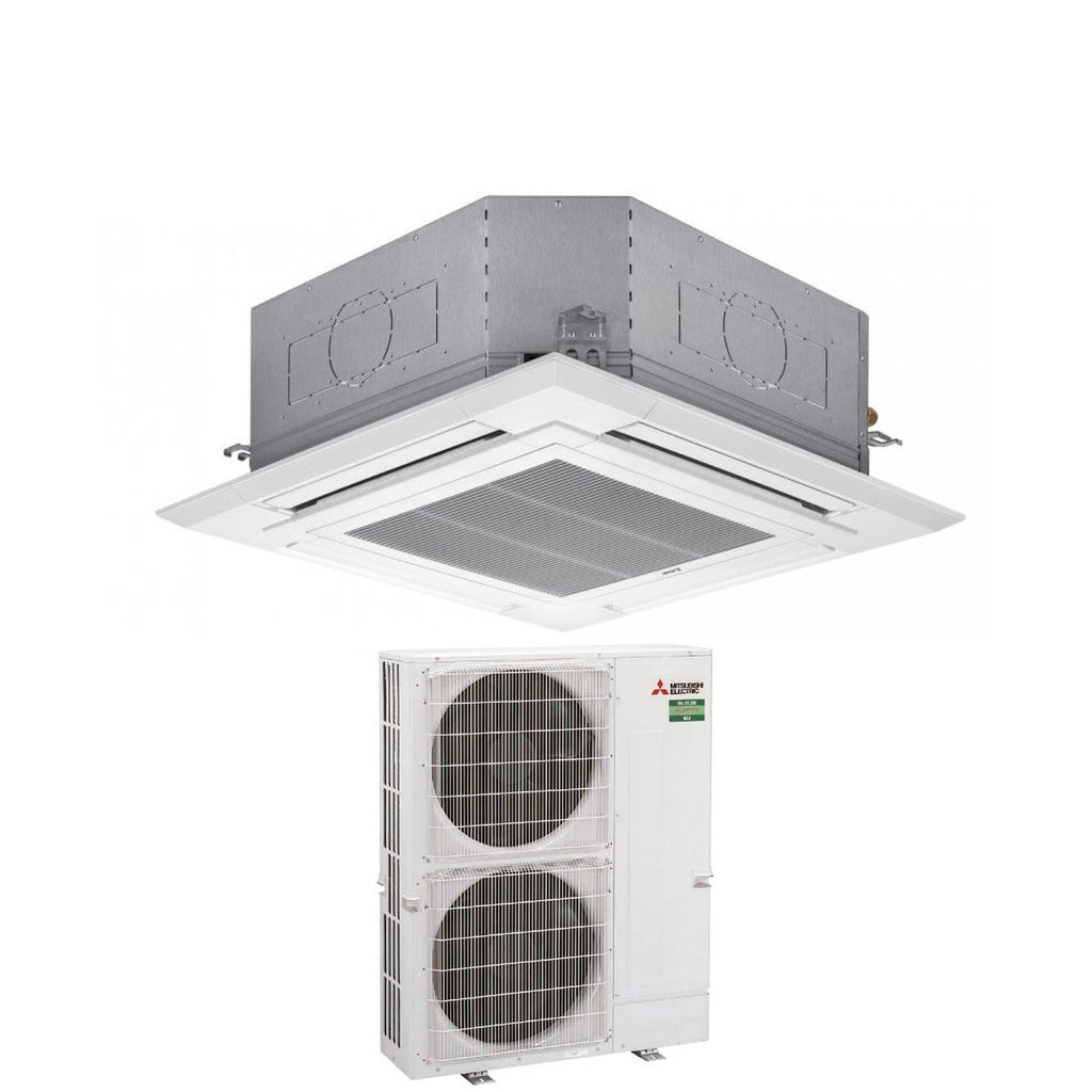 Mitsubishi Electric Air Conditioner 90x90 4-Way Cassette 34000 Btu PLA-M100EA + PUZ-M100YKA Three-Phase R-32 Wi-Fi Optional with Grille Included