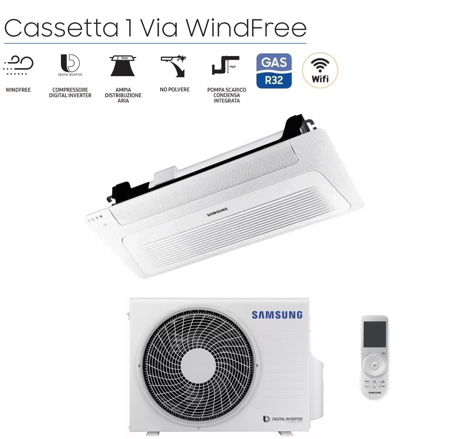 Samsung WindFree 1 Way Slim Cassette Air Conditioner 12000 Btu AC035RN1DKG R-32 Wi-Fi Optional with Panel and Remote Control Included