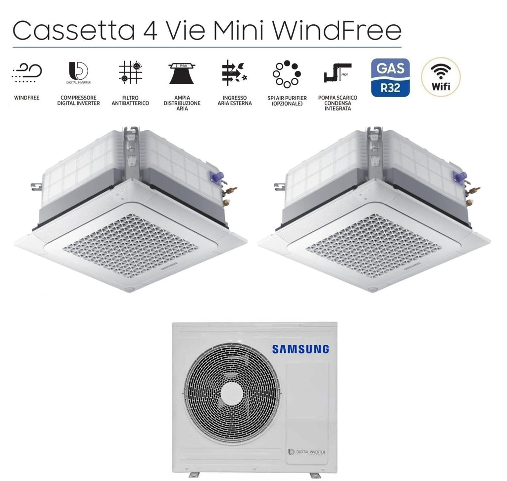 Samsung Dual Split Inverter Air Conditioner Cassette 4 Way Mini Windfree 18+18 with AJ100TXJ5KG/EU R-32 18000+18000 Wi-Fi Optional with Grille Included