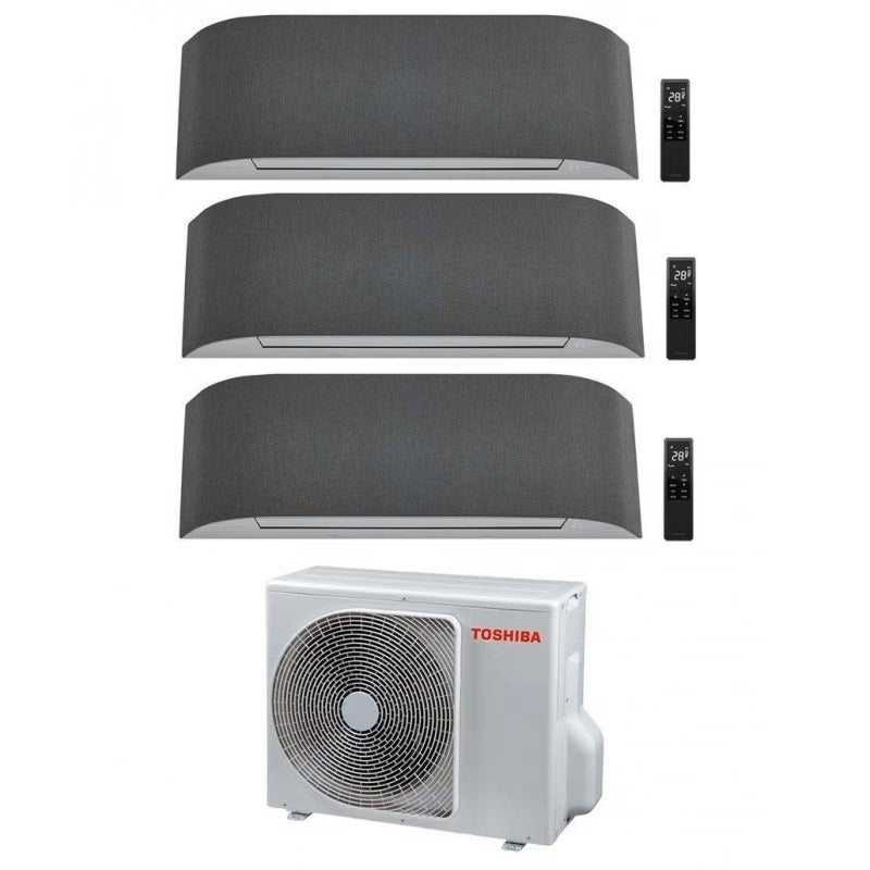 Toshiba Trial Split Inverter Air Conditioner HAORI series 10000+10000+10000 (9000+9000+9000) with RAS-3M18U2AVG-E Integrated Wi-Fi Dark Gray 10+10+10 (9+9+9) - NEW
