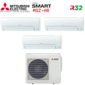 Air conditioner tri-split Mitsubishi Electric Smart Hr 9000+12000+12000 with MXZ-3HA50VF optional Wi-Fi R-32