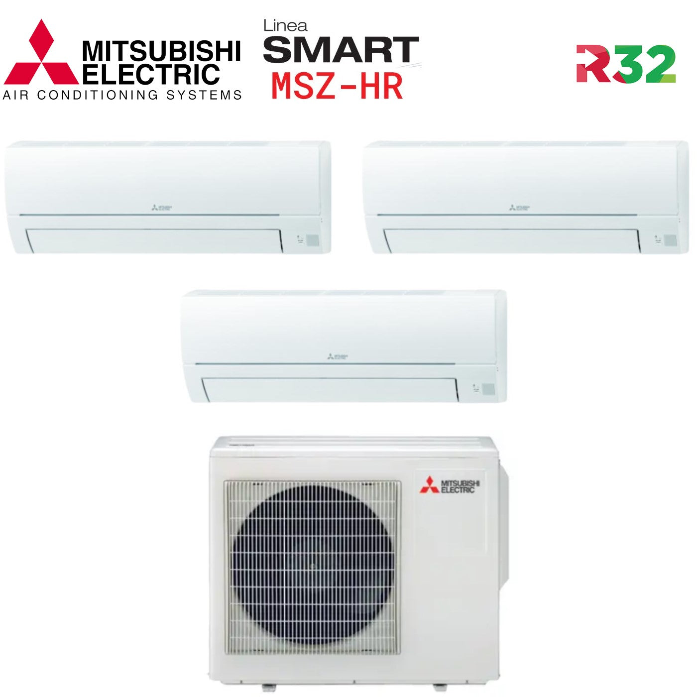 Air conditioner tri-split Mitsubishi Electric Smart Hr 9000+12000+12000 with MXZ-3HA50VF optional Wi-Fi R-32