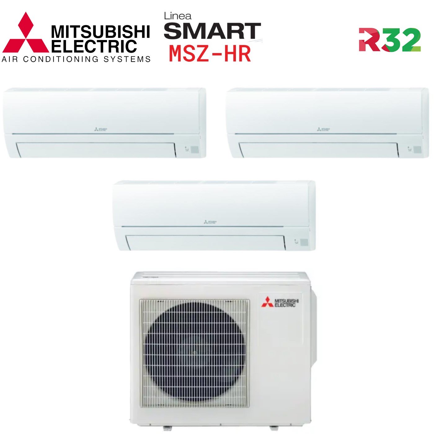 Trial Split Air Conditioning Mitsubishi Electric SMART series MSZ HR 9000+9000+12000 with MXZ-3HA50VF Wi-Fi Optional 9+9+12 - NEW Gas R-32
