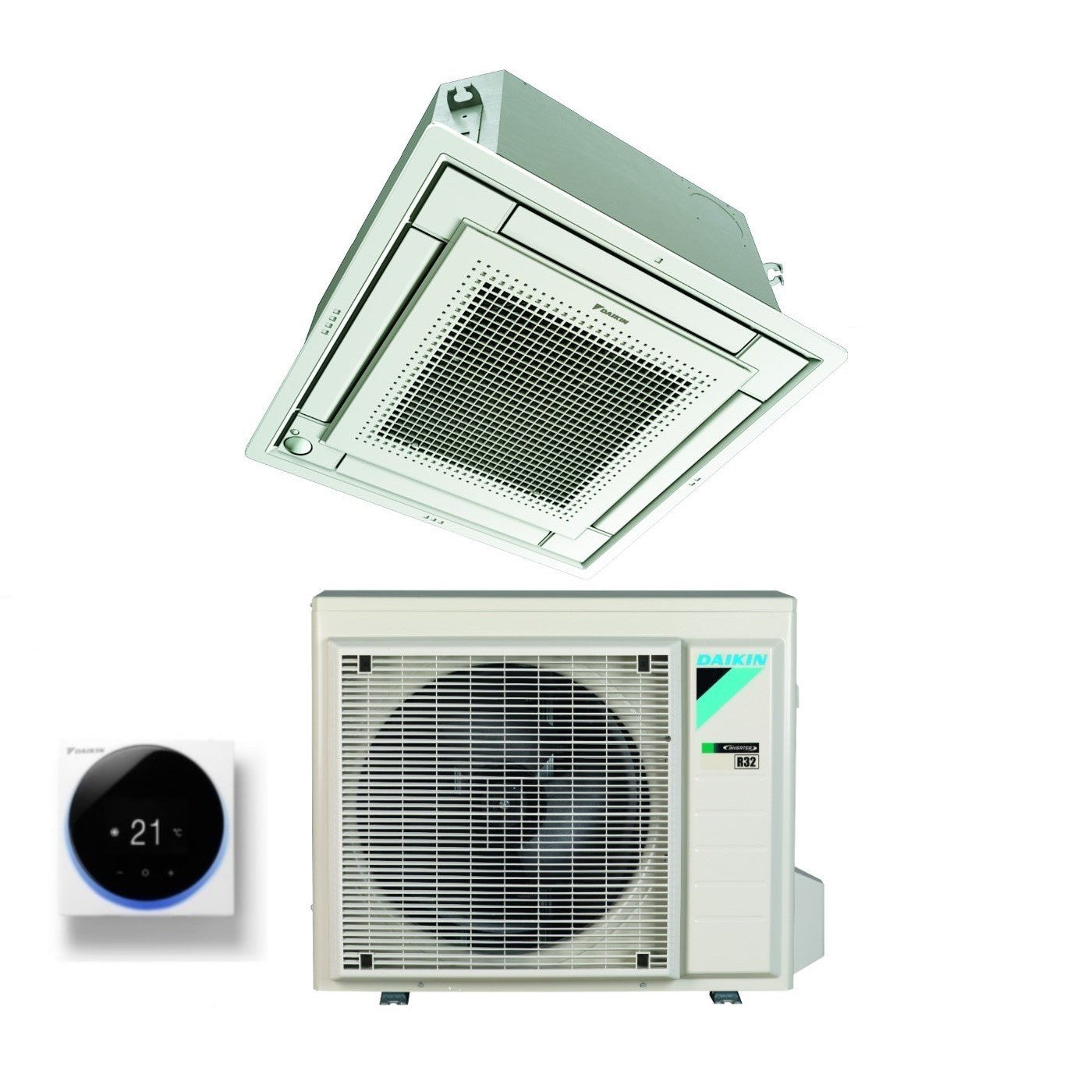 Daikin Fully Flat Cassette Air Conditioner 12000 Btu FFA35A9 R-32 Wi-Fi Optional with Grille Included Class A++/A+ - Italian Warranty