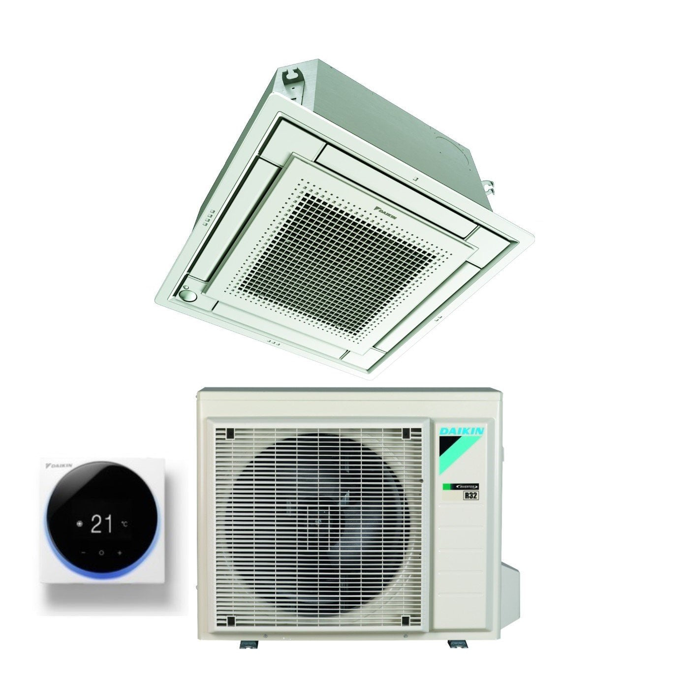 Daikin Fully Flat Cassette Air Conditioner 9000 Btu FFA25A9 R-32 Wi-Fi Optional with Grille Included Class A++/A+ - Italian Warranty