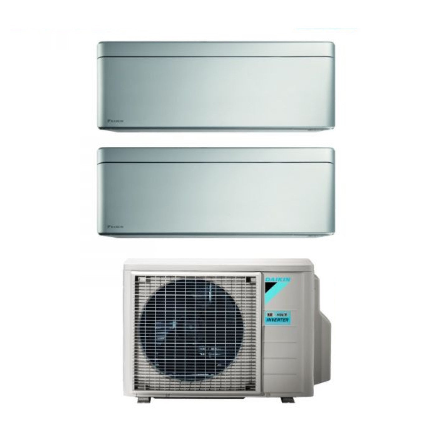 Daikin Bluevolution Dual Split Inverter Air Conditioner STYLISH TOTAL SILVER 9+18 series with 2MXM50A R-32 Integrated Wi-Fi 9000+18000 Gray Color Italian Warranty