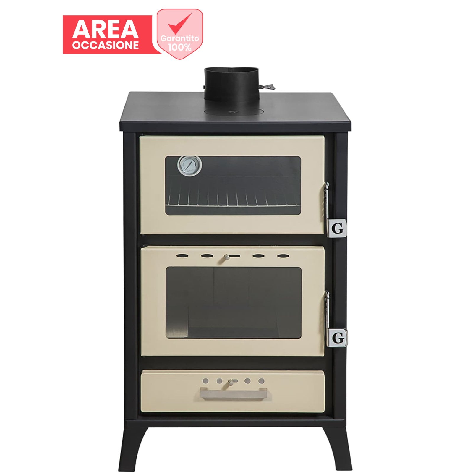 AREA OCCASIONI Stufa A Legna Con Forno Marika Beige 22 Kw L50,5xp58,5xh91,5