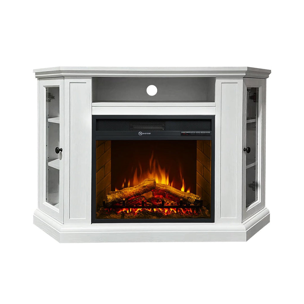 Camino elettrico caminetto da terra ad angolo MADISON in legno white L126 x P78 x H83