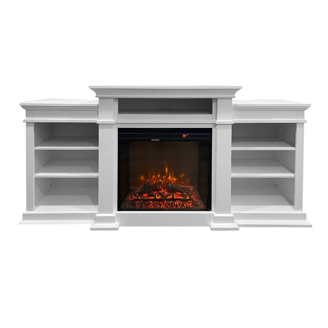 Camino elettrico caminetto da terra BIDEN in legno white L179 x P48 x H85