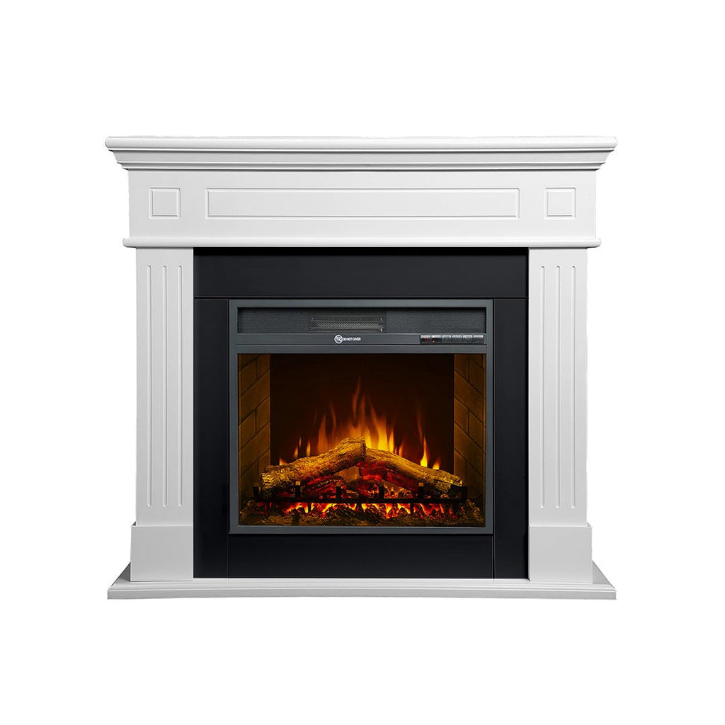 Camino elettrico caminetto da terra CAMBRIDGE in legno white L110 x P25 x H95