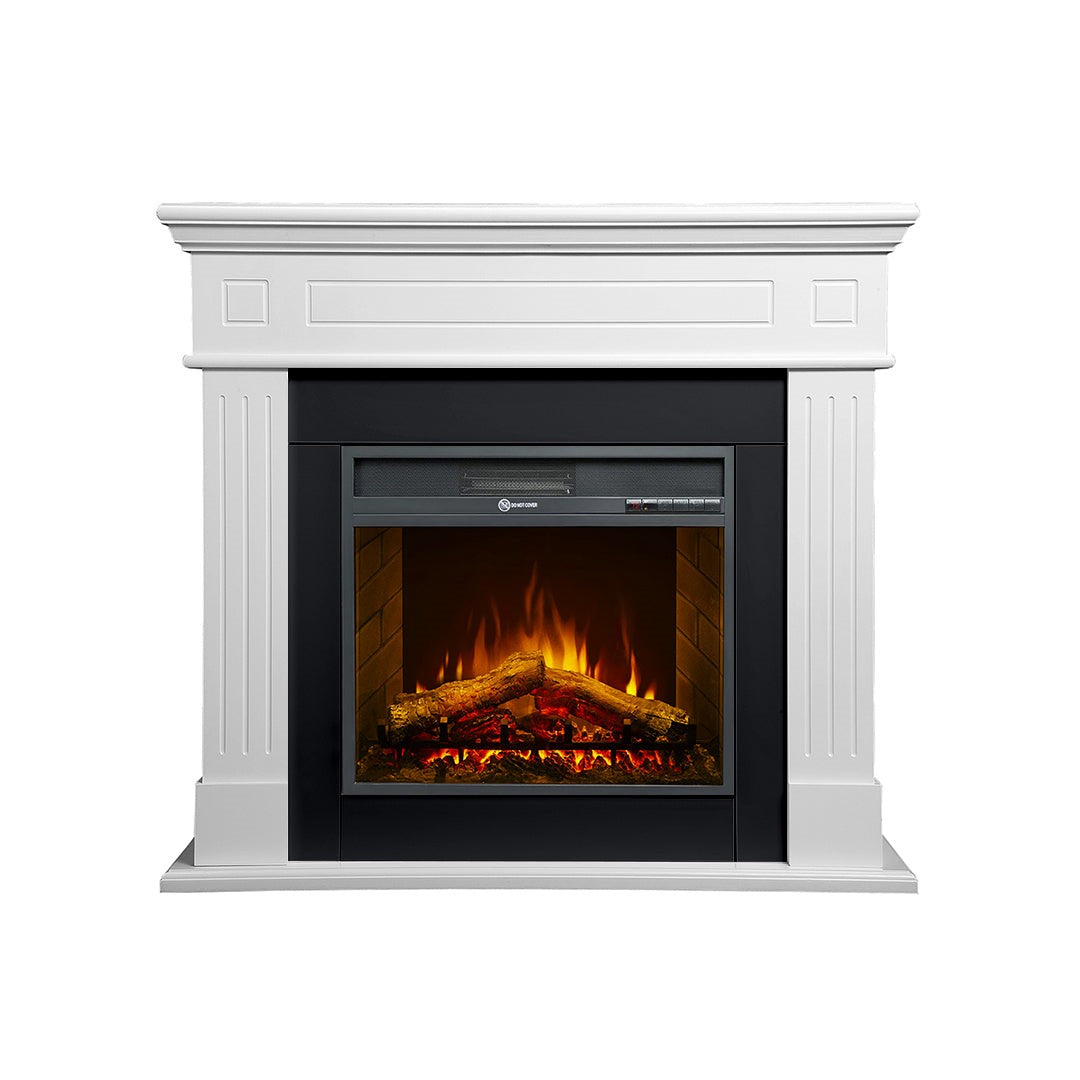 Camino elettrico caminetto da terra CAMBRIDGE in legno white L110 x P25 x H95