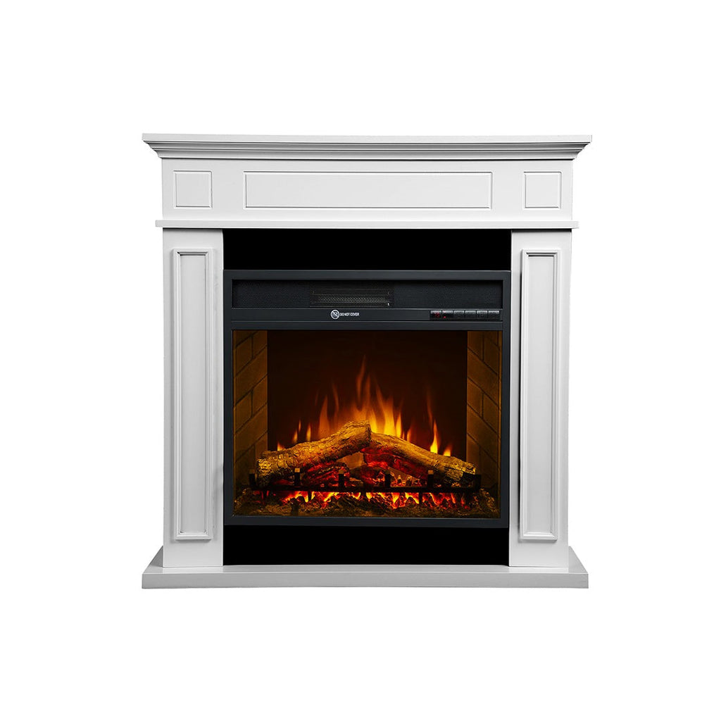 Camino elettrico caminetto da terra JEFFERSON in legno white L 89,5 x H90,5 x P28