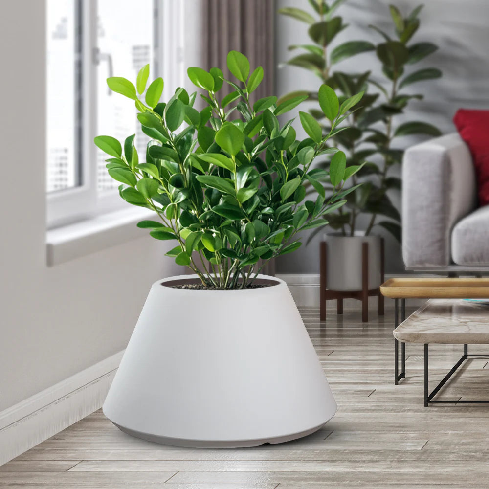 Vaso in resina da esterno interno per piante tondo conico design d.60x35h Stromboli white