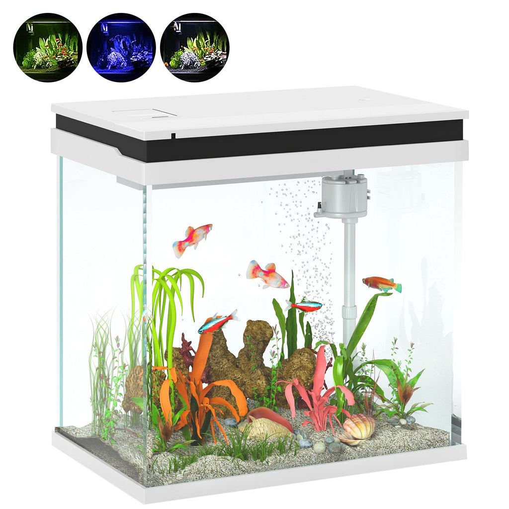 EasyComfort Acquario per Pesci Rossi 26L con Luci LED, Sistema di Filtraggio e Pompa d'Acqua, 38x26x38 cm, Bianco