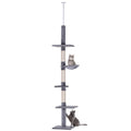 EasyComfort Albero Tiragraffi a 4 Livelli ad Altezza Regolabile, in Truciolato, Peluche e Sisal, 40x34x230-260 cm, Grigio