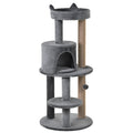 EASYCOMFORT Scratching Tree for 1-2 Cats weighing 4.5kg, Gym Castle for Cats with 3 Levels, Kennel, Bed and Sisal Rope Pole, Gray 48x48x104cm