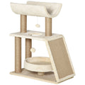 EasyComfort Albero Tiragraffi per Gatti con Lettino, Cuccia e Tappetino, in Legno, Peluche e Sisal, 60x30x76 cm, Marrone Chiaro