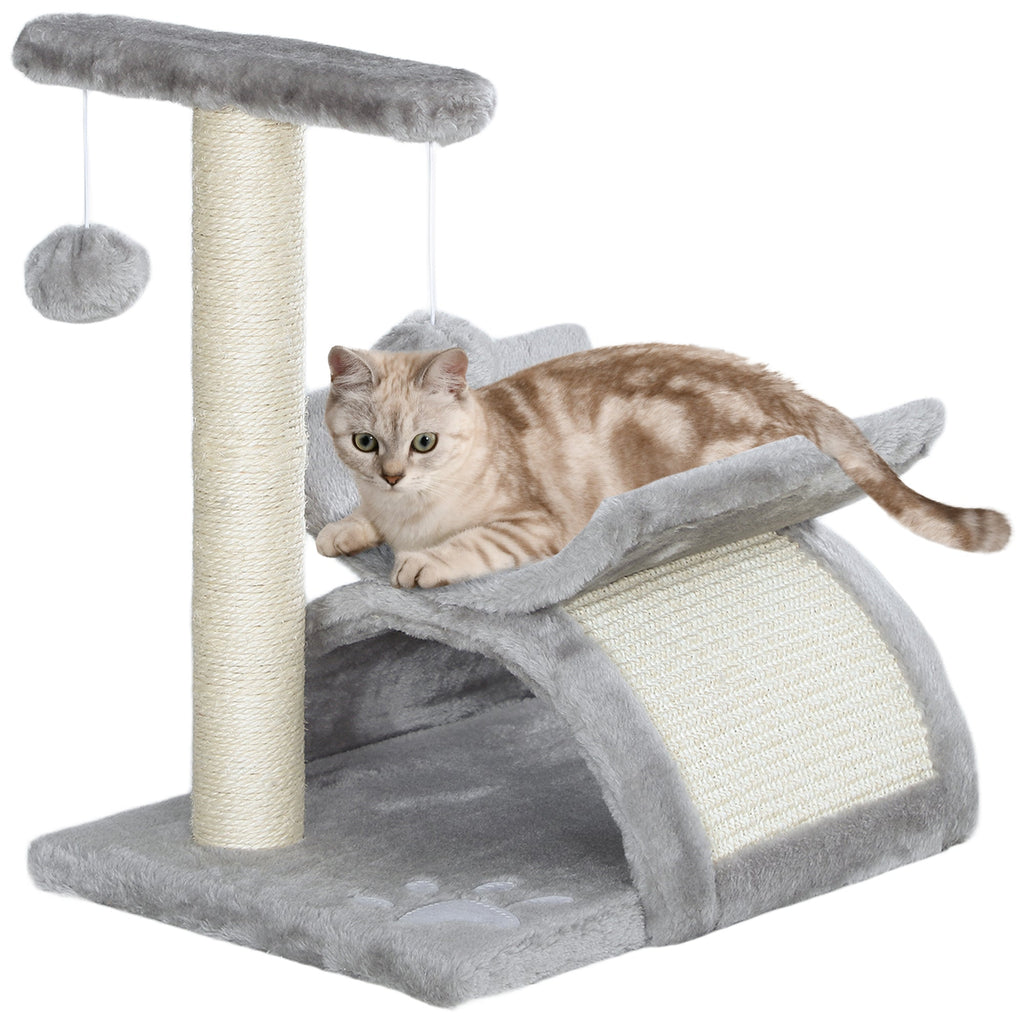 EasyComfort Albero Tiragraffi per Gatti in Peluche con Palo in Sisal, Cuccia e 2 Palline, 40x30x43cm, Grigio