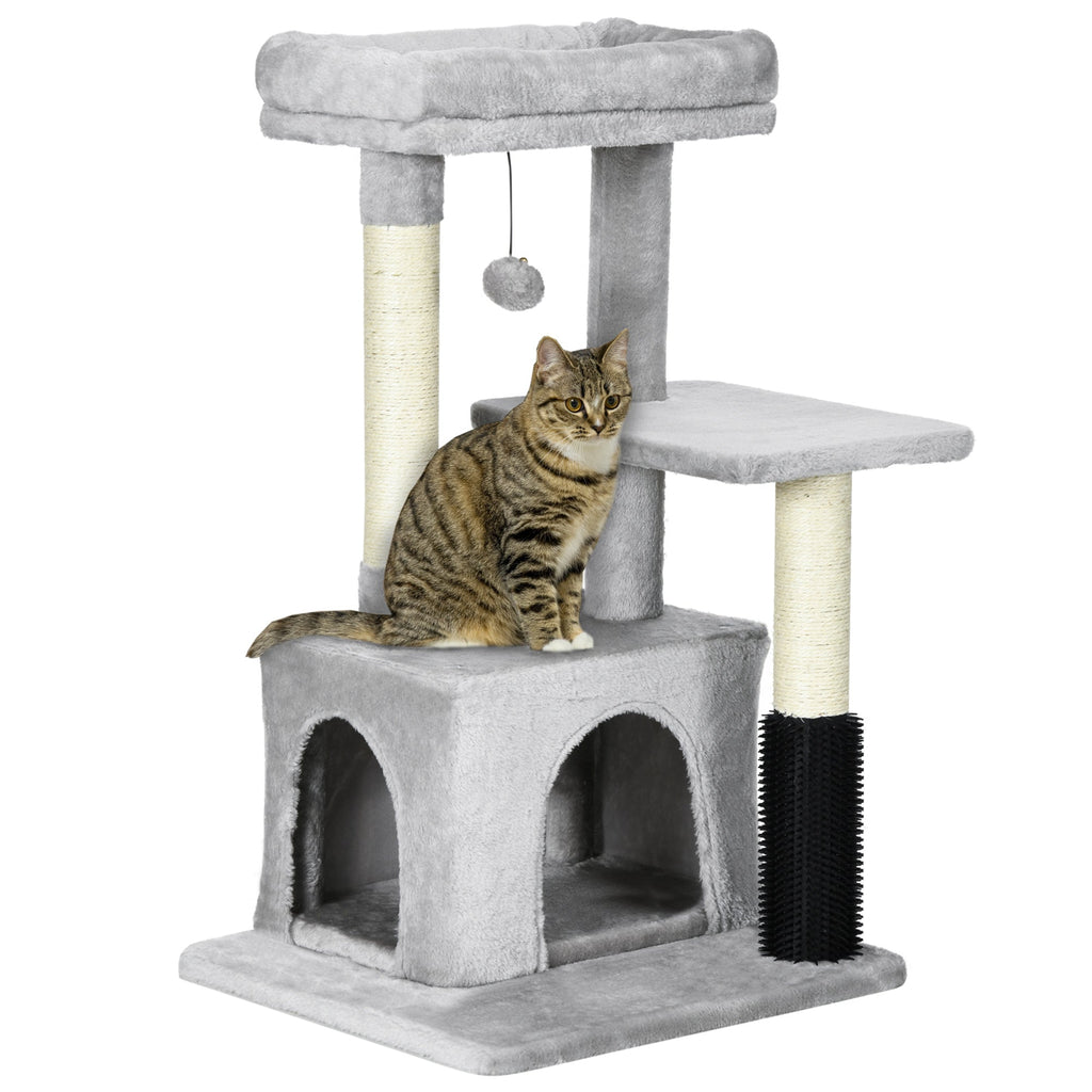 EasyComfort Albero Tiragraffi per Gatti Multilivello con Lettino e Casetta, Rivestimento in Peluche, Grigio