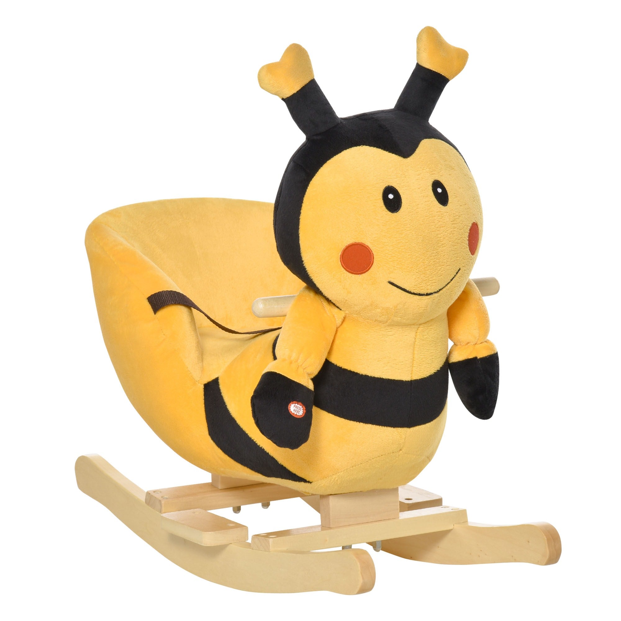 Easycomfort Animale a Dondolo per Bambini a forma di Ape in Legno di Pioppo with Musica, 60x33x45 cm, Giallo e black